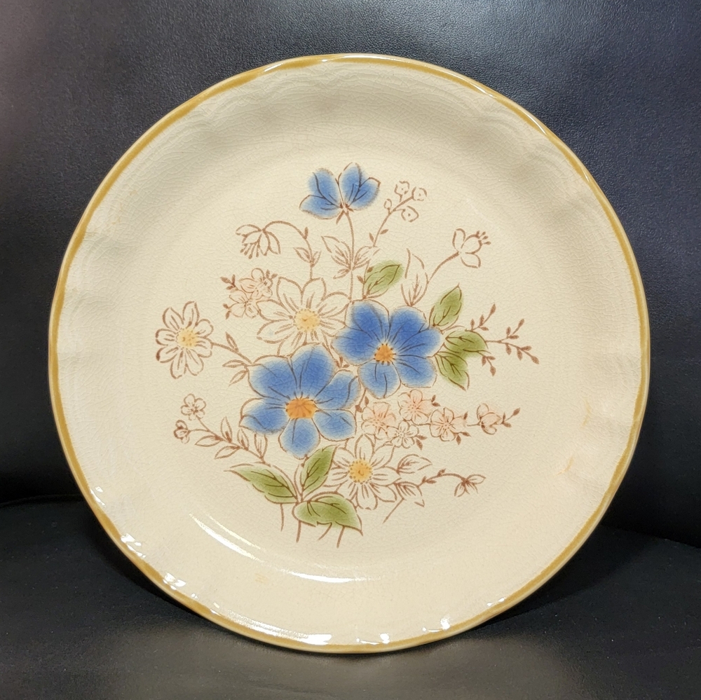 Vtg Home Beautiful Stoneware 7.5" Blue Daisy Floral Salad Dessert Plate K2854